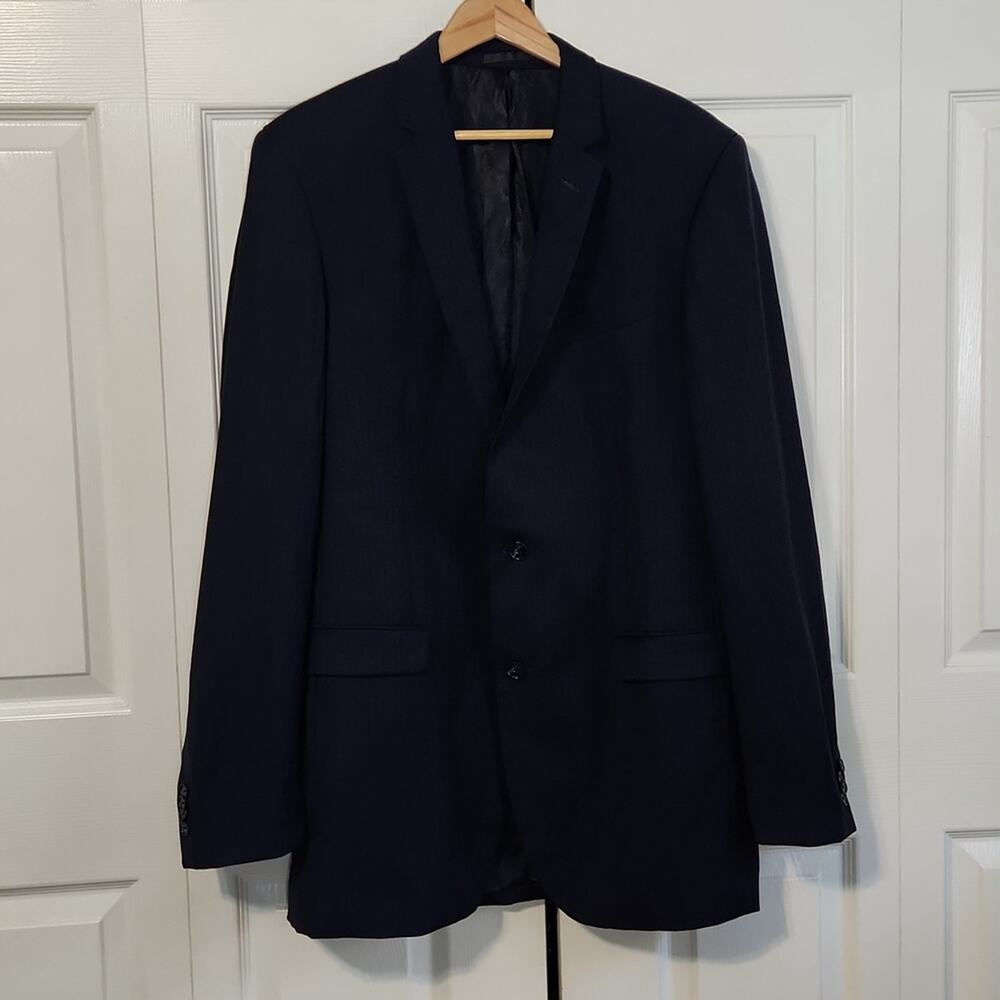 Kenneth Cole Men's‎ Navy Blue Sport Coat Blazer Size 42 XL 100% Wool Pinstriped